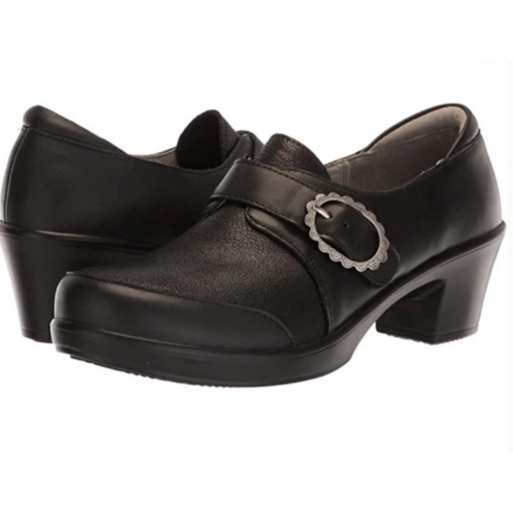 Alegria HOLLI SPIFFY Black Leather Buckle Clogs Size 36/6 Shoes
